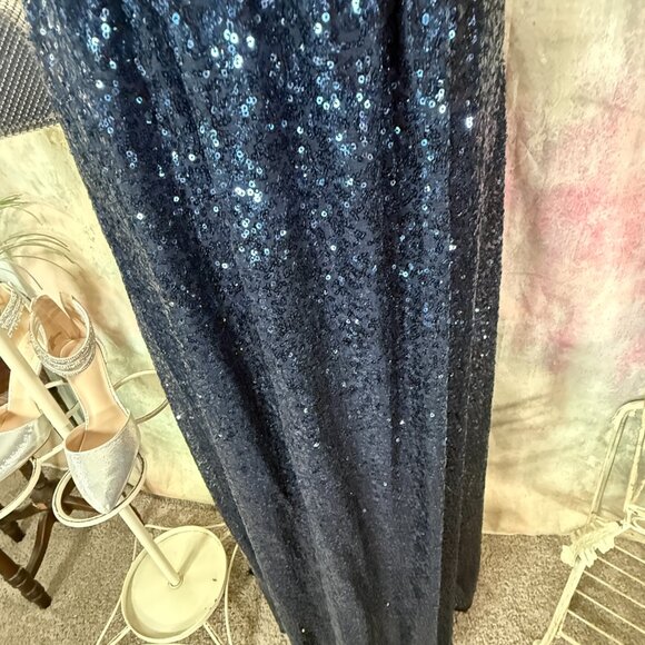 📌David's Bridal Sequin Navy Empire Waistline Bridesmaid - Formal  - Prom Dress - Picture 5 of 16